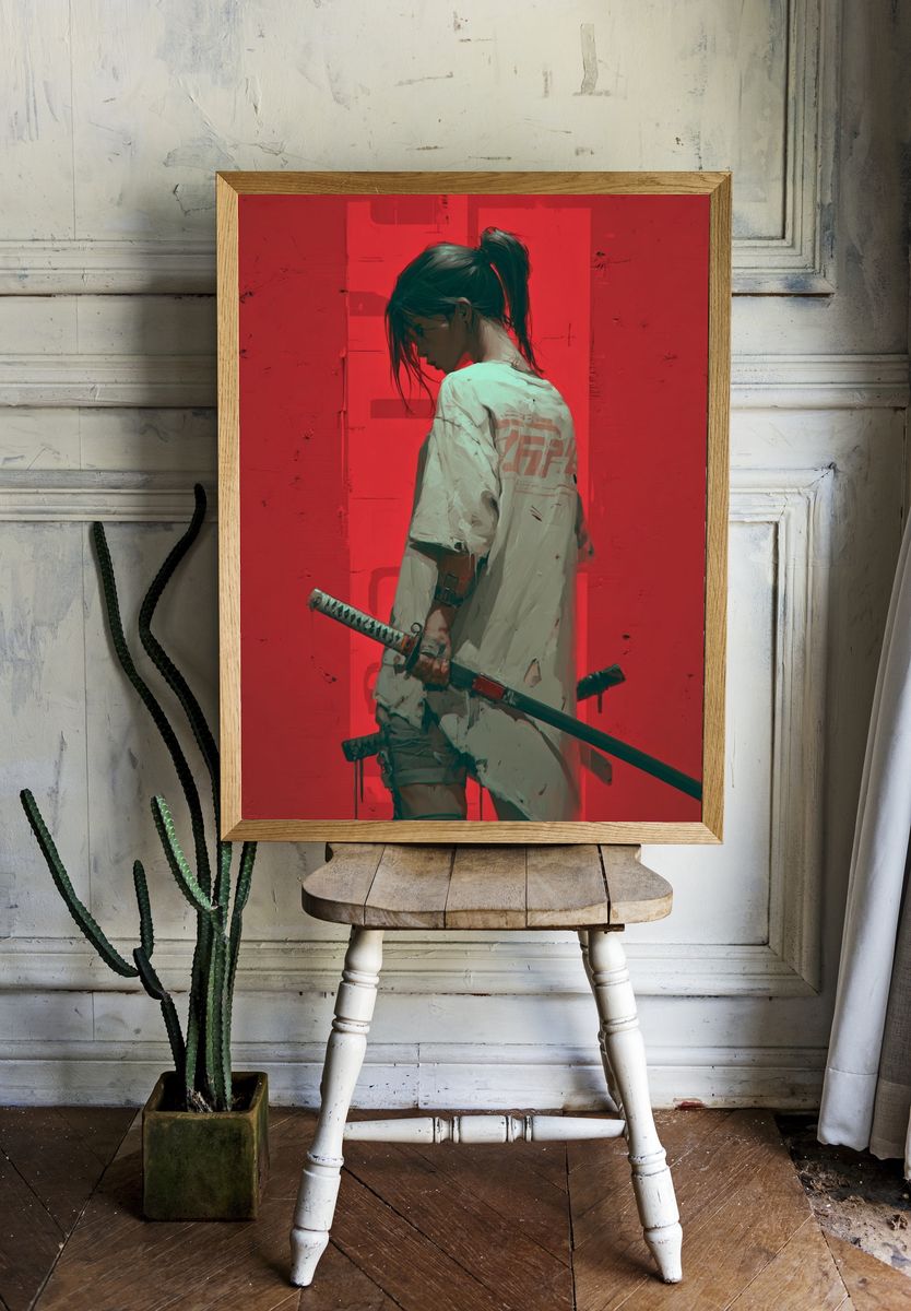 Samurai Girl Digital Art Poster. — room view 1