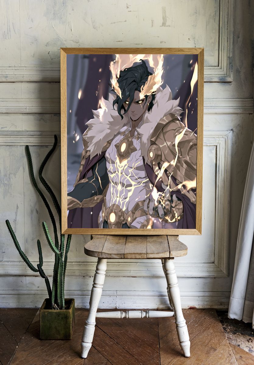 Flame-Wreathed Warrior Anime Poster. room preview