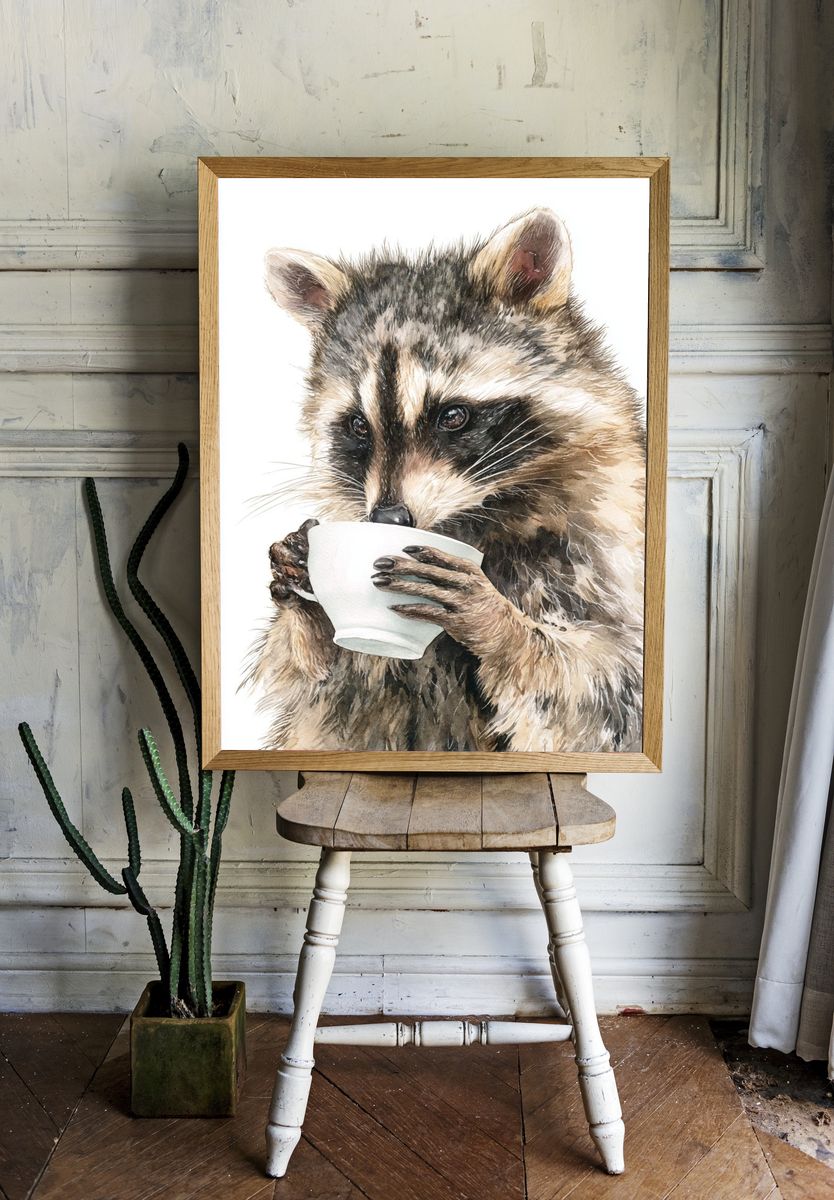 Raccoon Watercolor Poster. — room view 1
