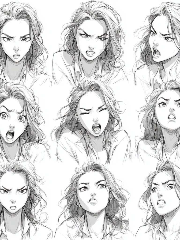 Expressive Manga Faces Illustration Poster. poster detail