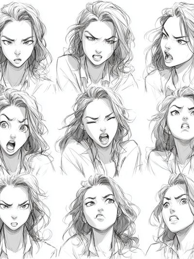 Expressive Manga Faces Illustration Poster.