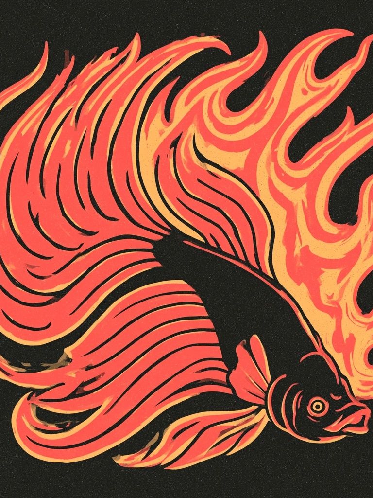 Flaming Betta Fish Illustration Poster. poster detail
