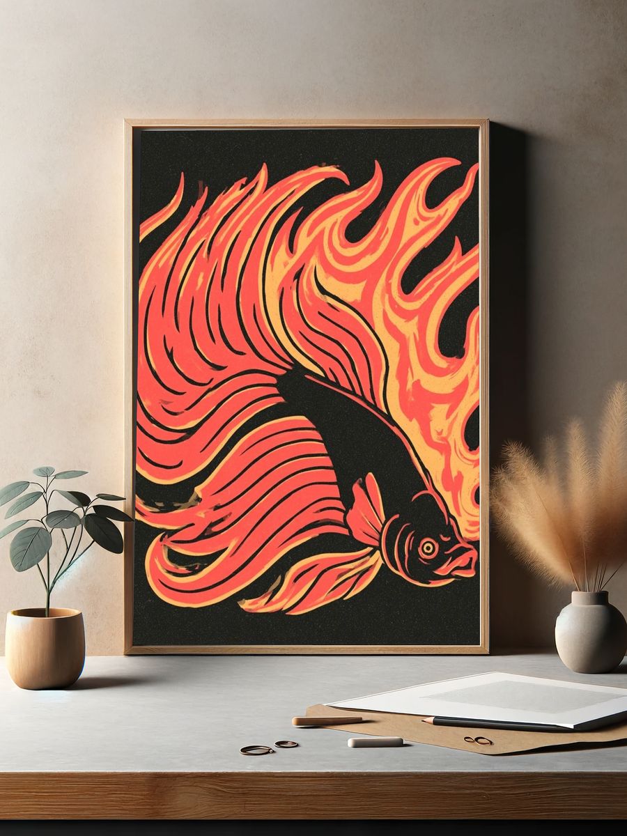Flaming Betta Fish Illustration Poster. — room view 2