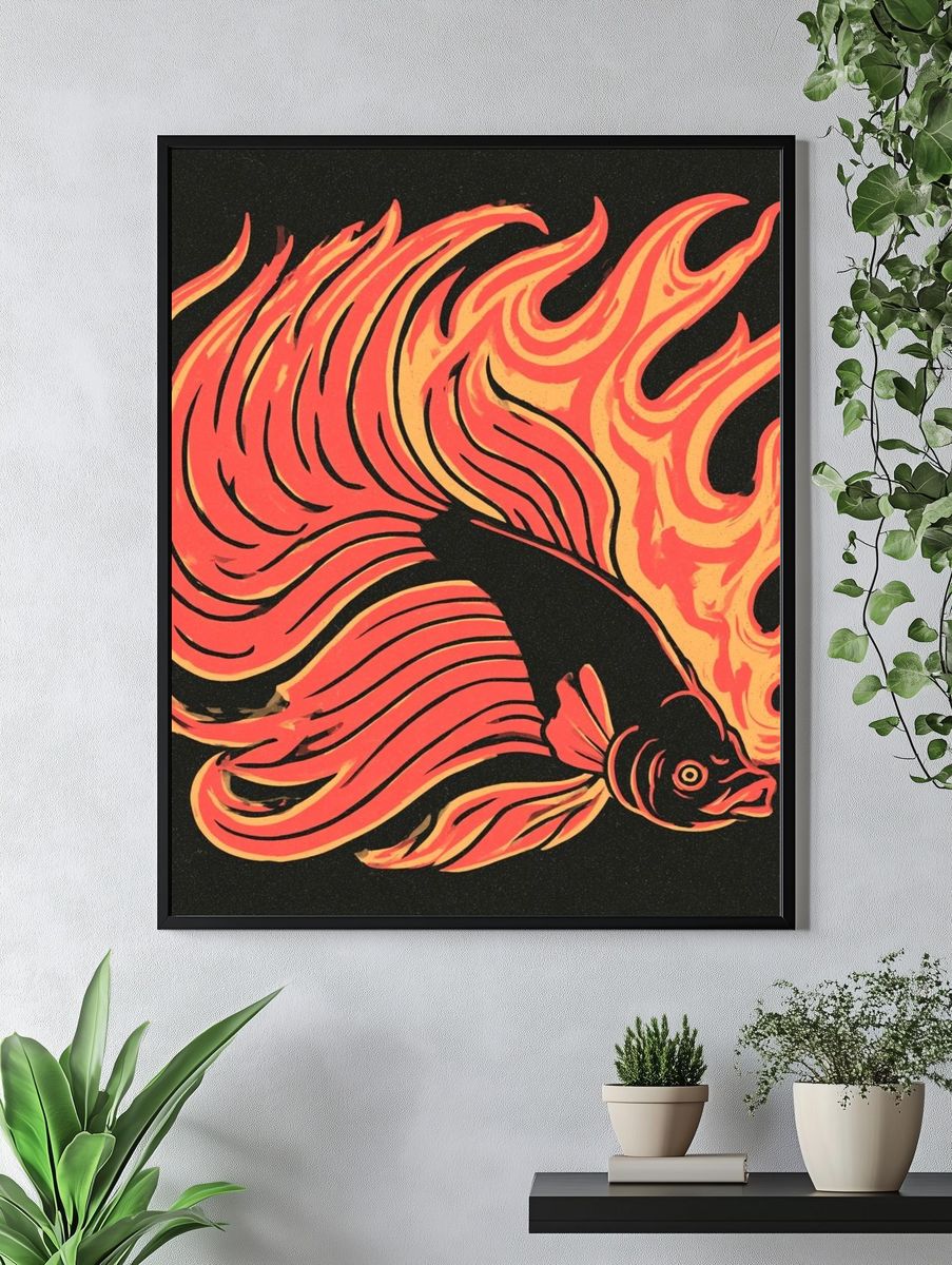 Flaming Betta Fish Illustration Poster. — room view 4