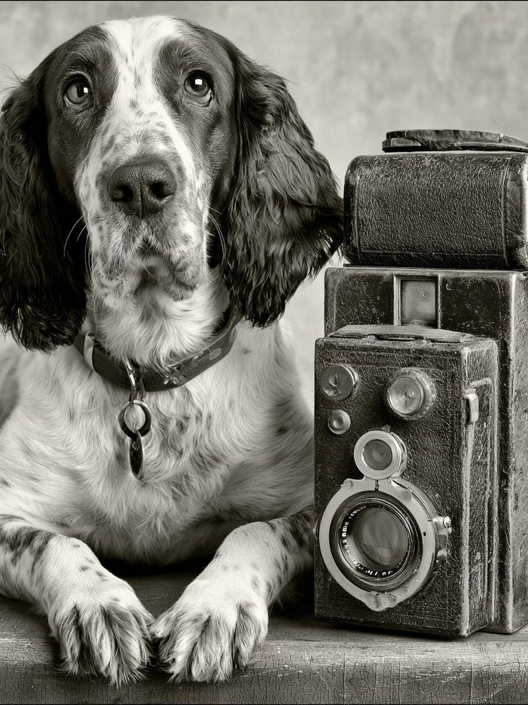 Spaniel with Vintage Camera Poster. poster — animals art