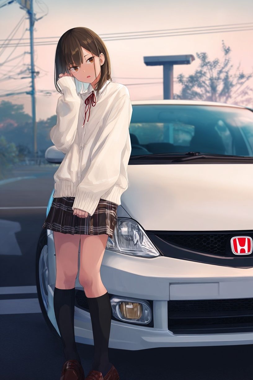 Anime Girl by Honda Car Print. poster detail