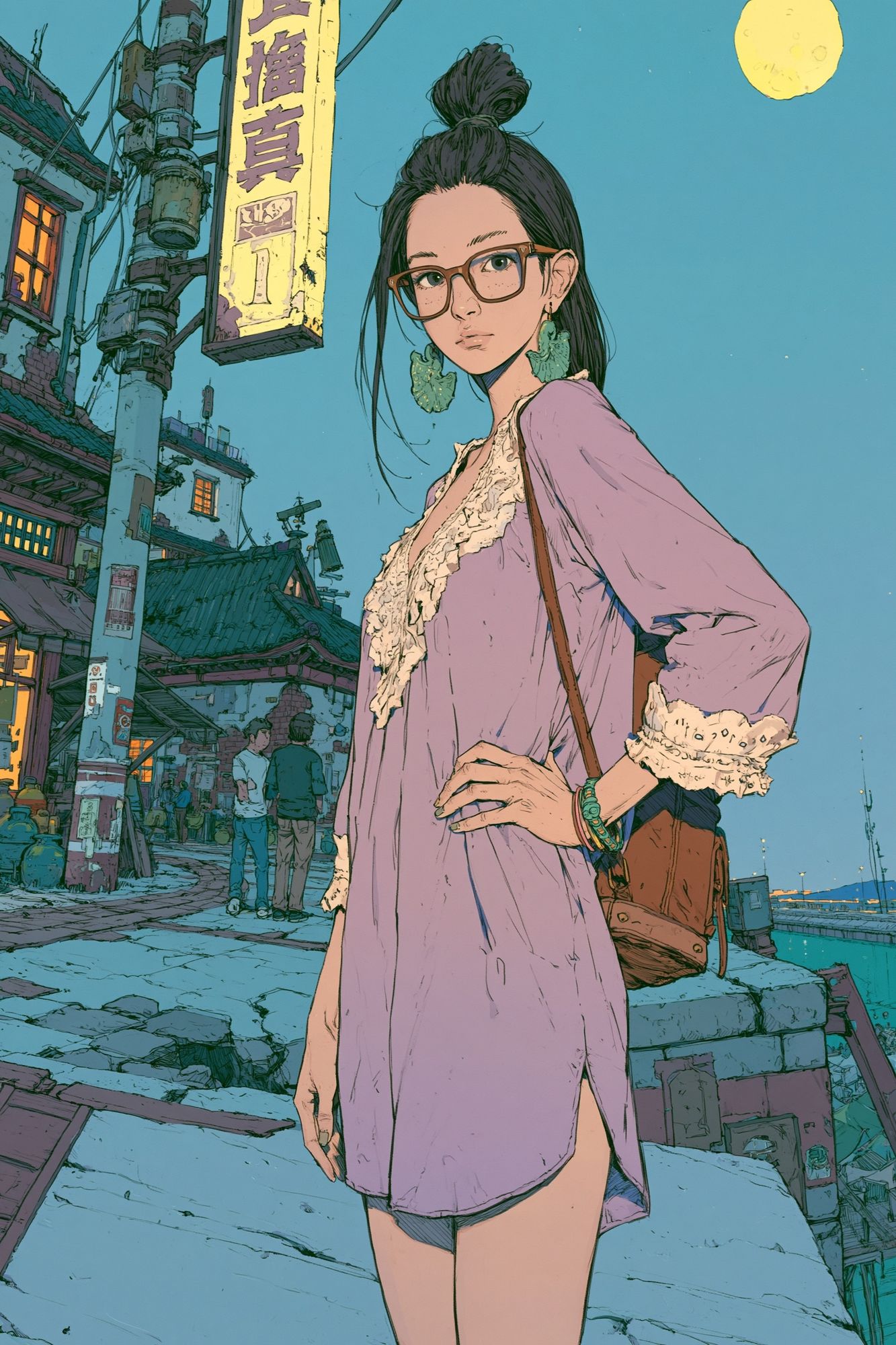 Urban Anime Girl Portrait Print. poster detail