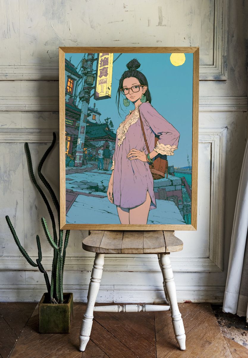Urban Anime Girl Portrait Print. — room view 1