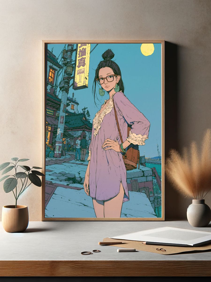 Urban Anime Girl Portrait Print. — room view 2