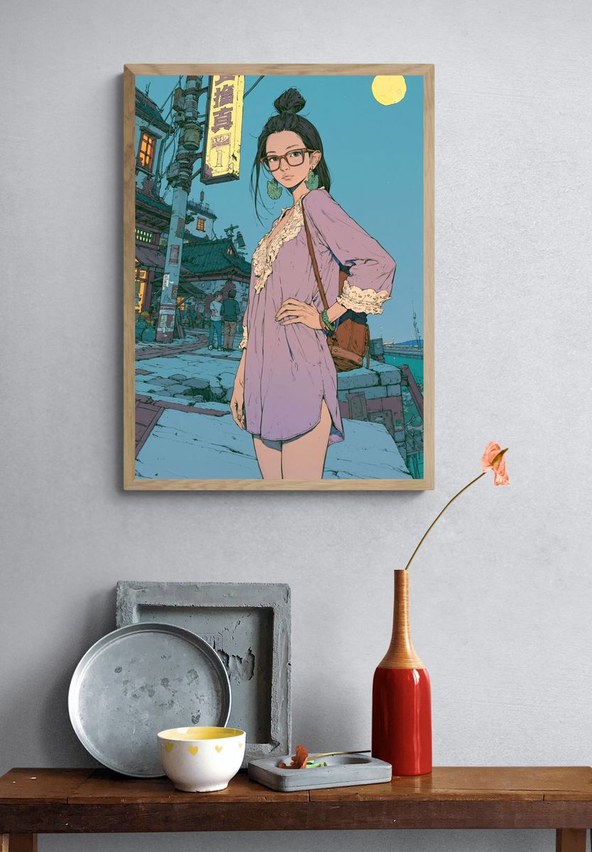 Urban Anime Girl Portrait Print. — room view 3