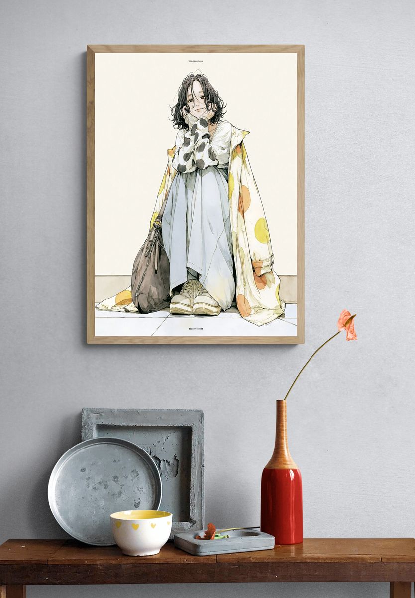 Casual Anime Girl Illustration Poster. — room view 3