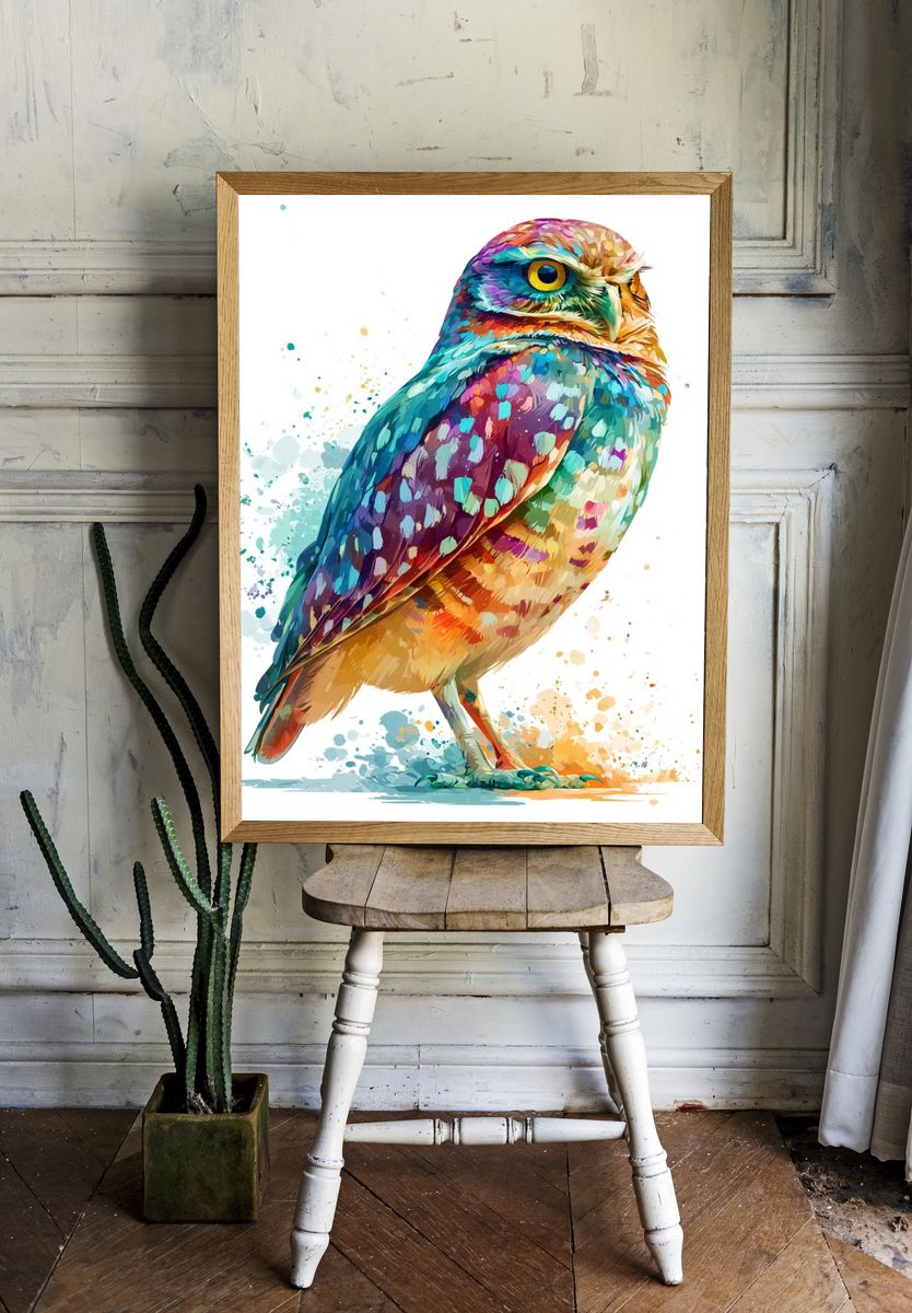 Colorful Owl Illustration Poster. — room view 1