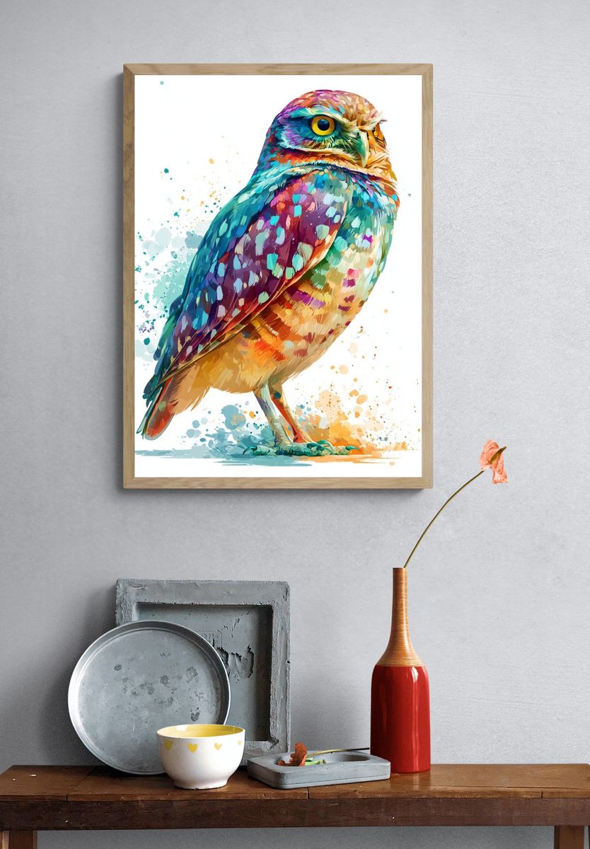 Colorful Owl Illustration Poster. — room view 3