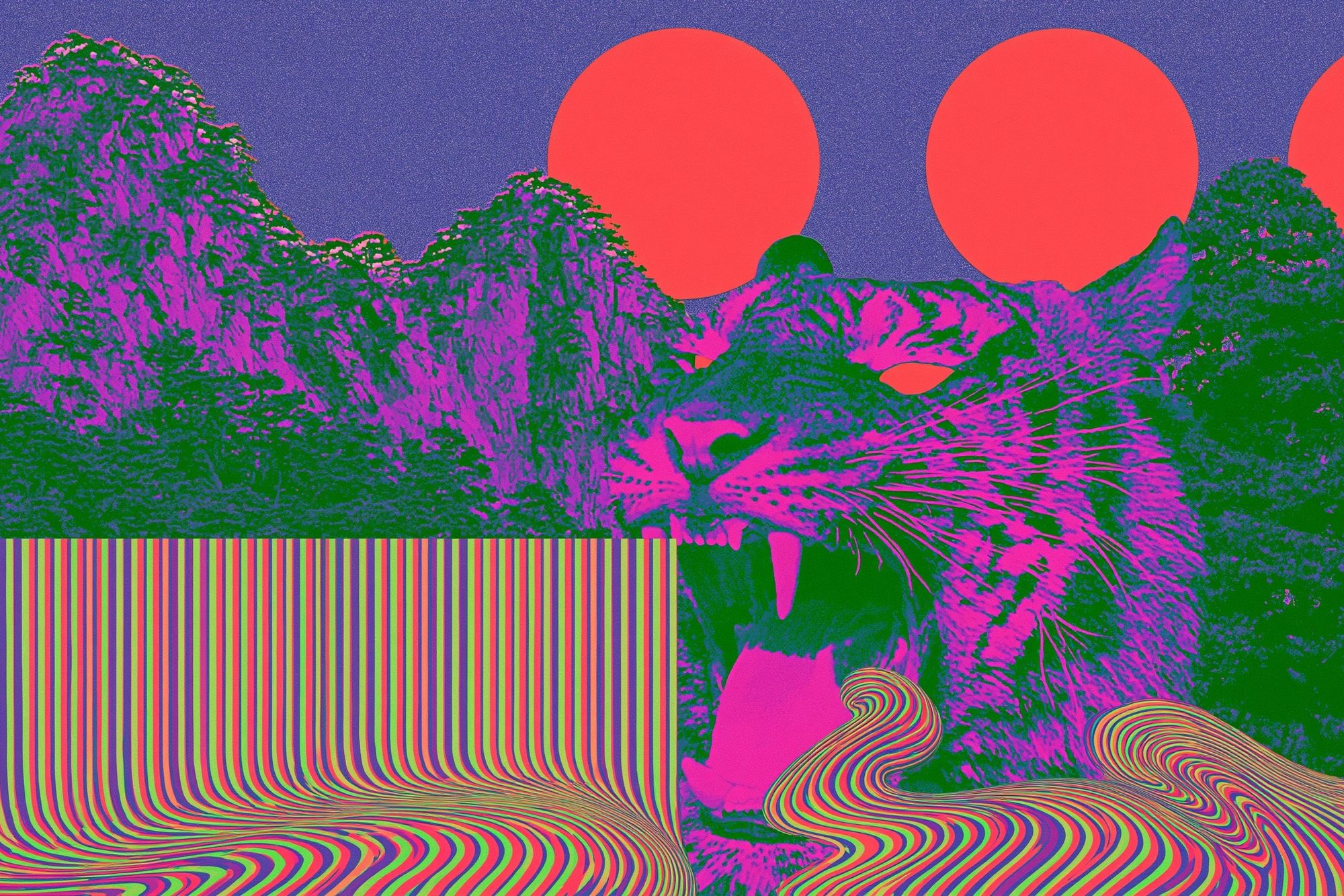 Psychedelic Cat Landscape Poster. poster detail