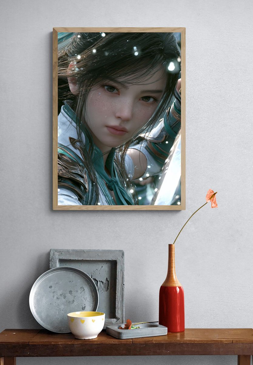 Fantasy Warrior Portrait Print. — room view 3