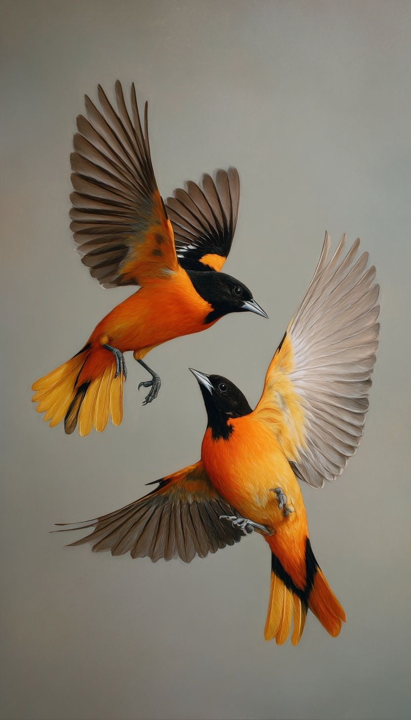 Orioles in Flight Illustration Poster. poster — animals art