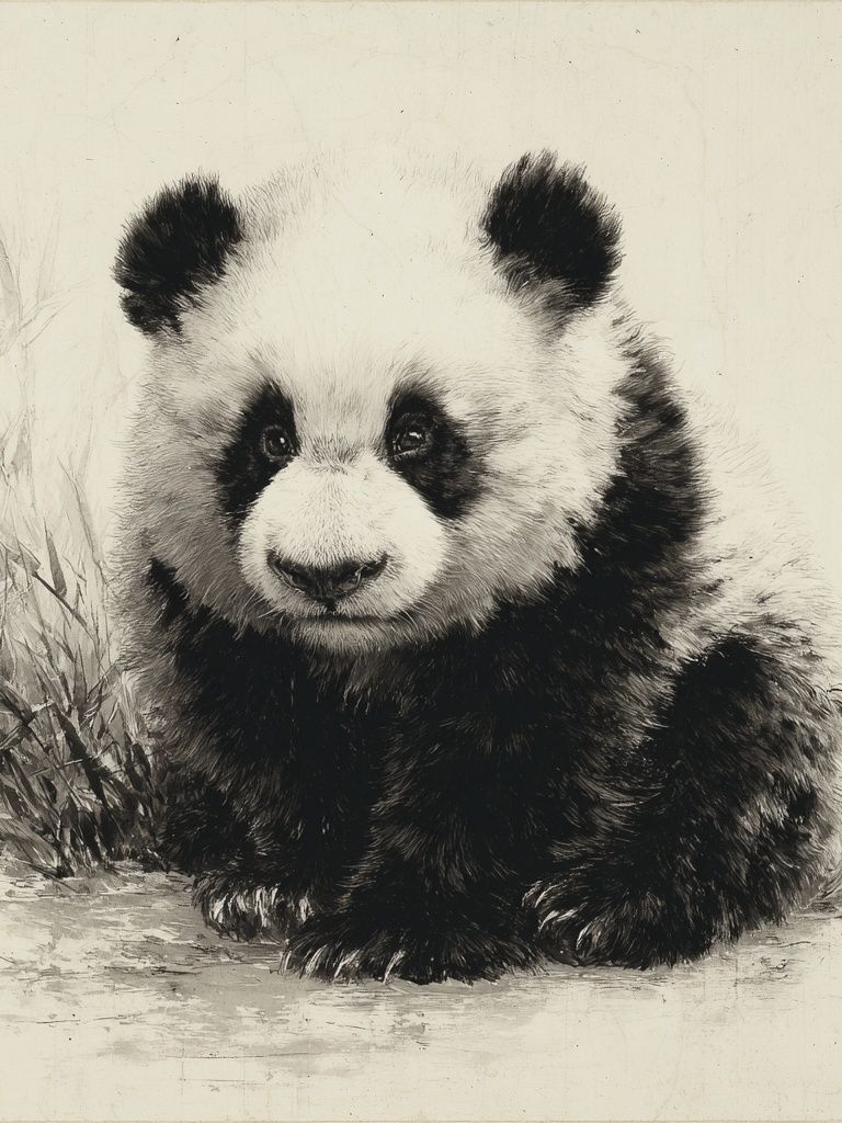 Panda Ink Wash Poster. poster detail