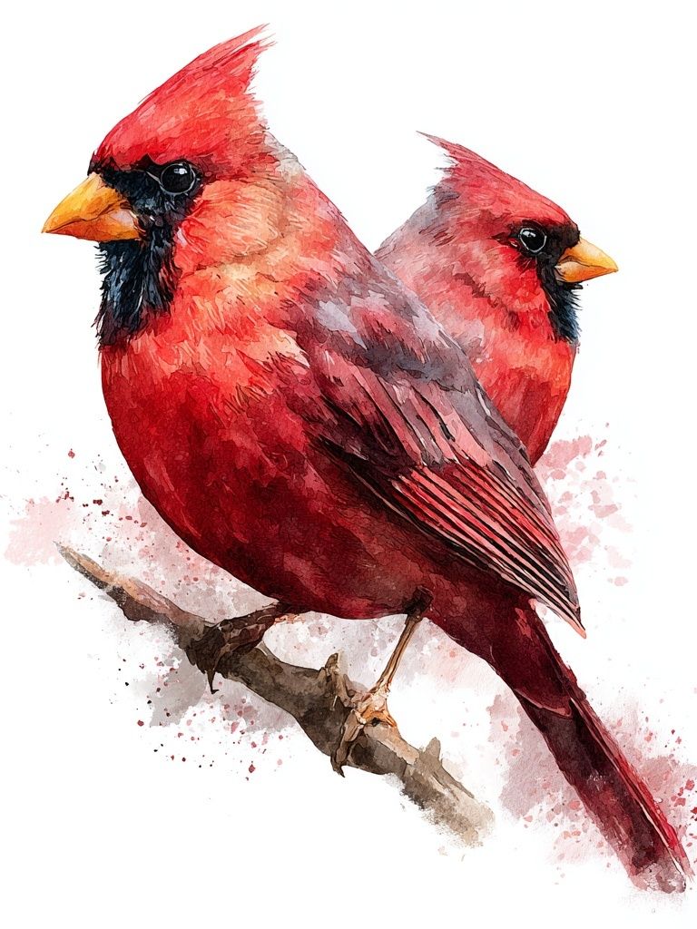 Cardinal Pair Watercolor Poster. poster — animals art