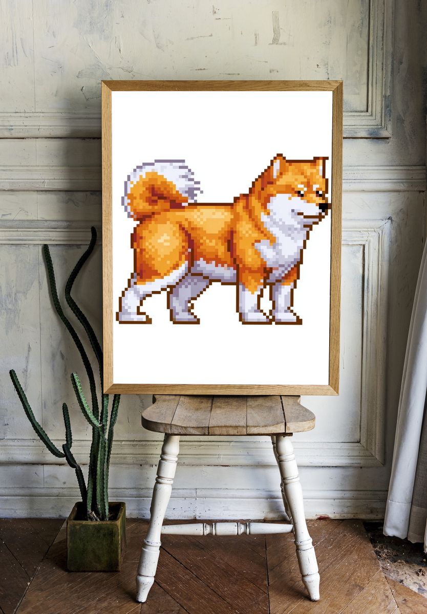 Shiba Inu Pixel Art Poster. — room view 1