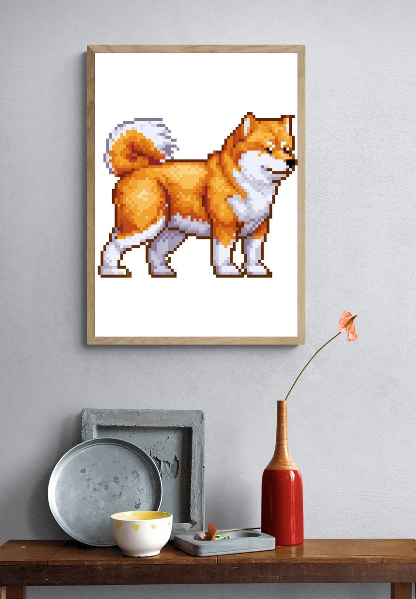 Shiba Inu Pixel Art Poster. — room view 3