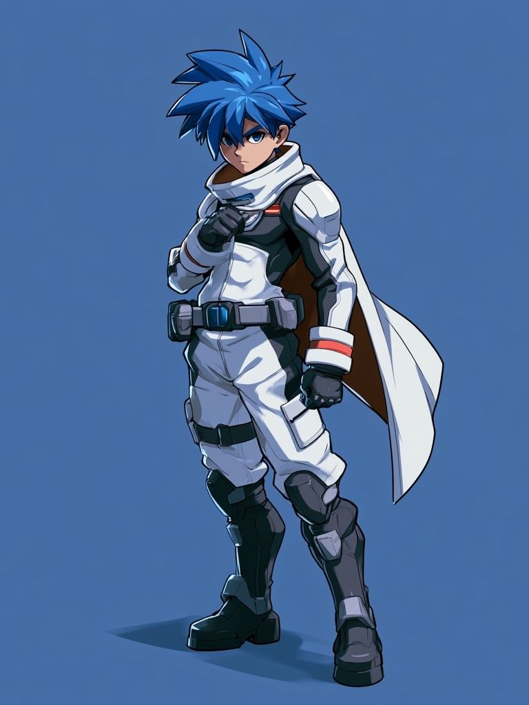 Blue-Haired Anime Hero Poster. poster detail