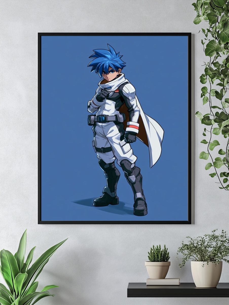 Blue-Haired Anime Hero Poster. — room view 4