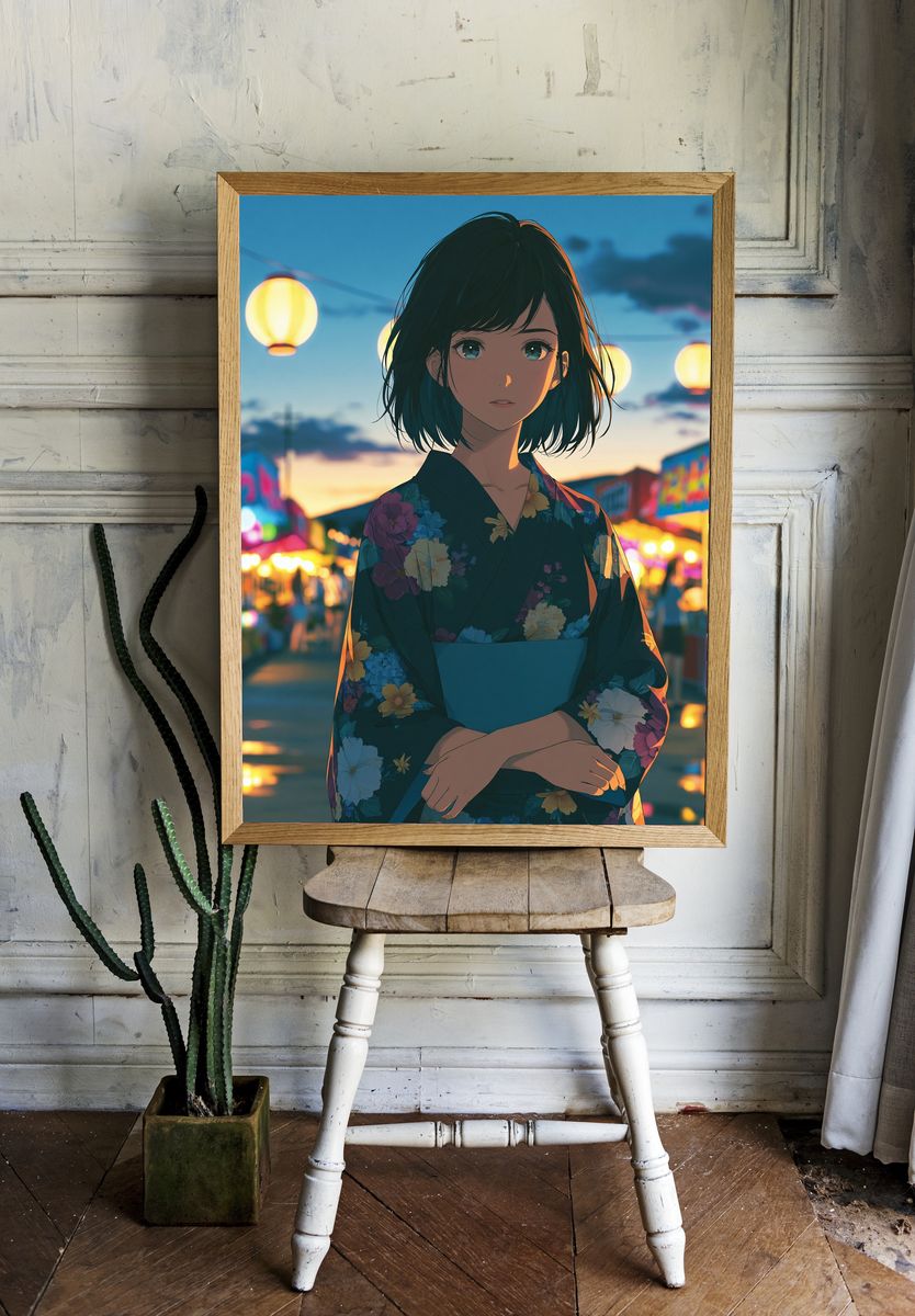 Lantern Girl Anime Print. — room view 1