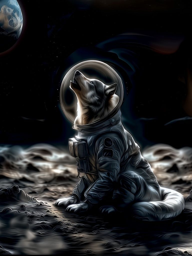 Astronaut Husky Space Illustration Poster. poster — animals art