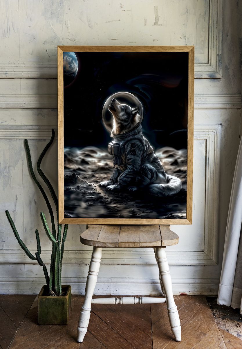 Astronaut Husky Space Illustration Poster. — room view 1