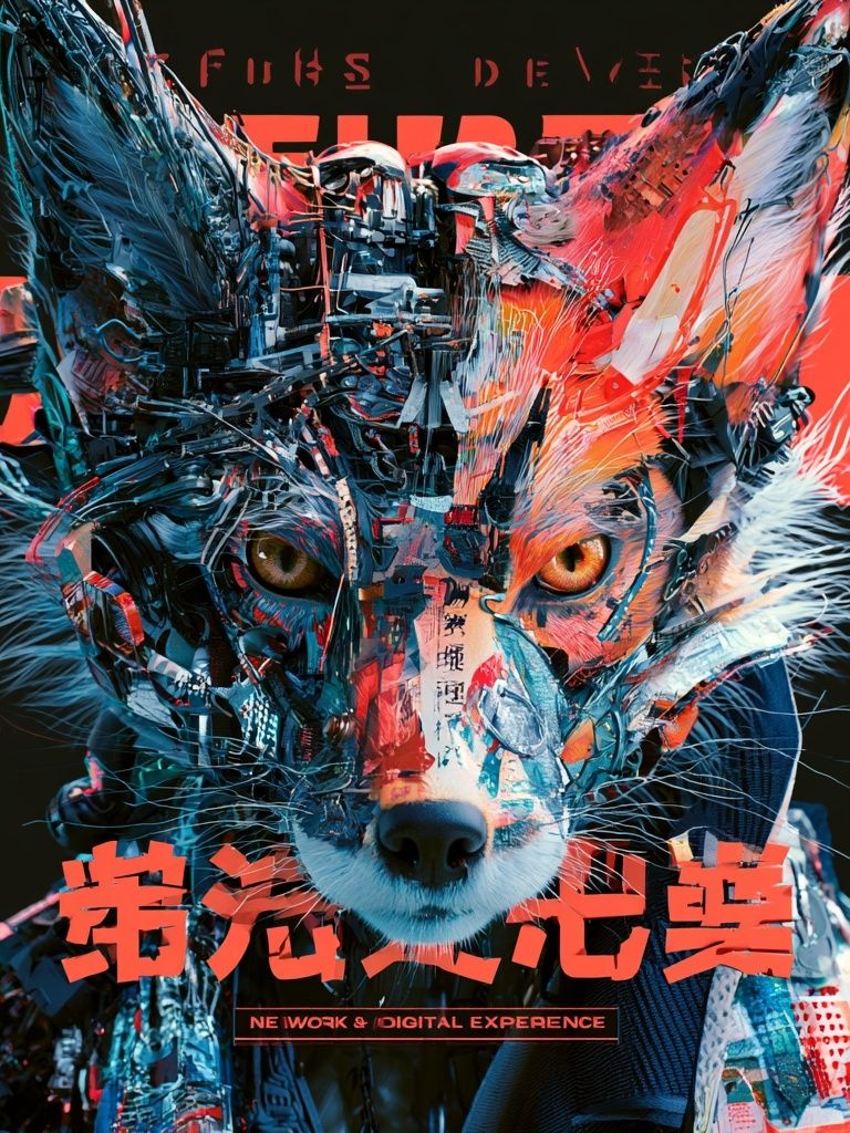 Cyber Fox Digital Art Poster. poster detail