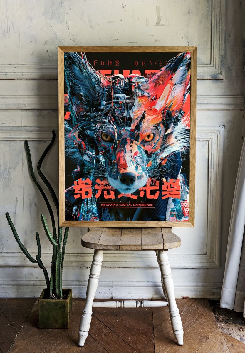Cyber Fox Digital Art Poster. — room view 1