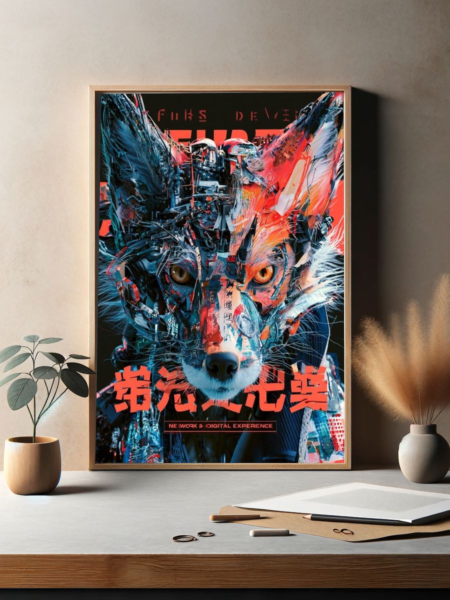 Cyber Fox Digital Art Poster. — room view 2