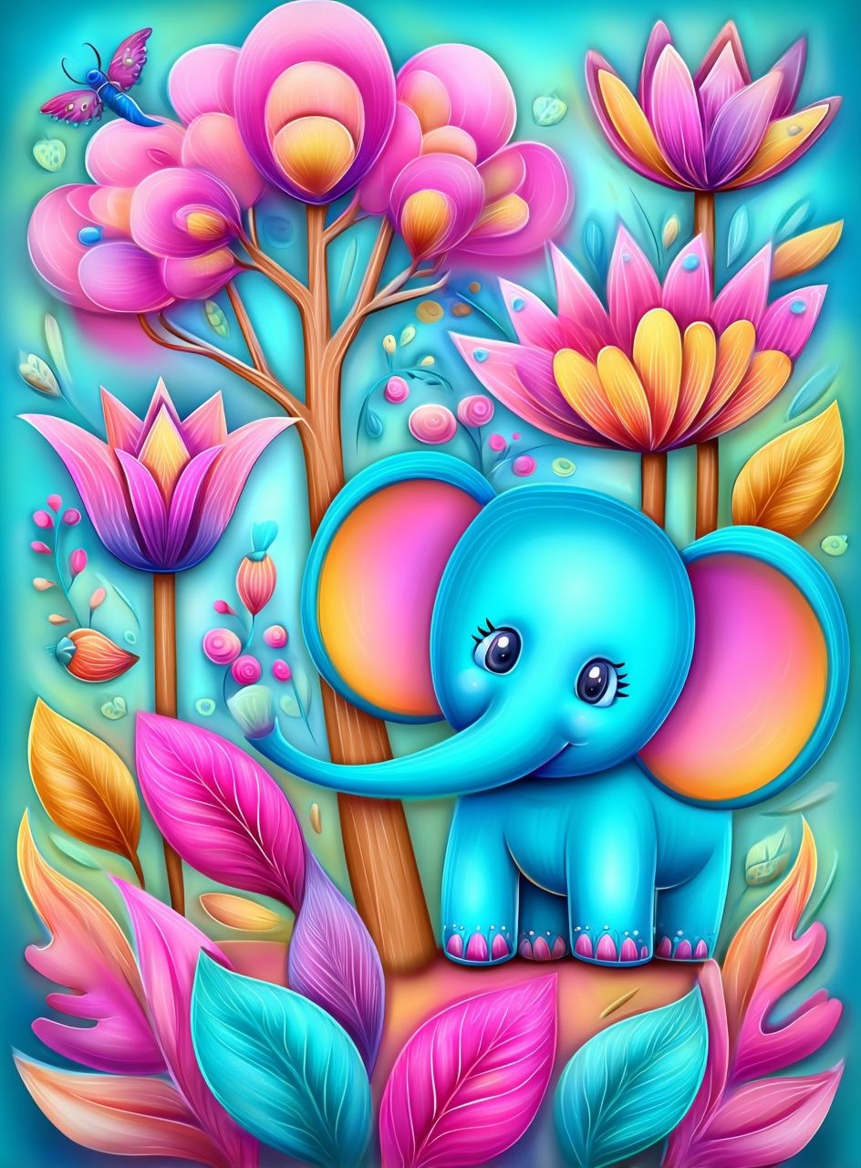 Cute Elephant Floral Fantasy Poster. poster — animals art