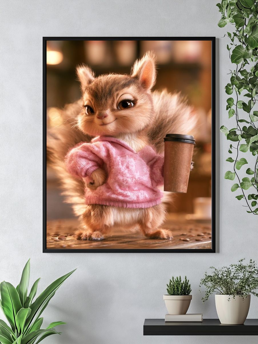 Cute Squirrel Coffee Shop Illustration Poster. — room view 4