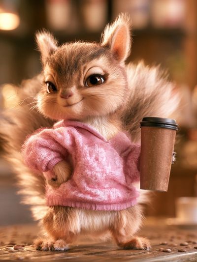 Cute Squirrel Coffee Shop Illustration Poster. poster