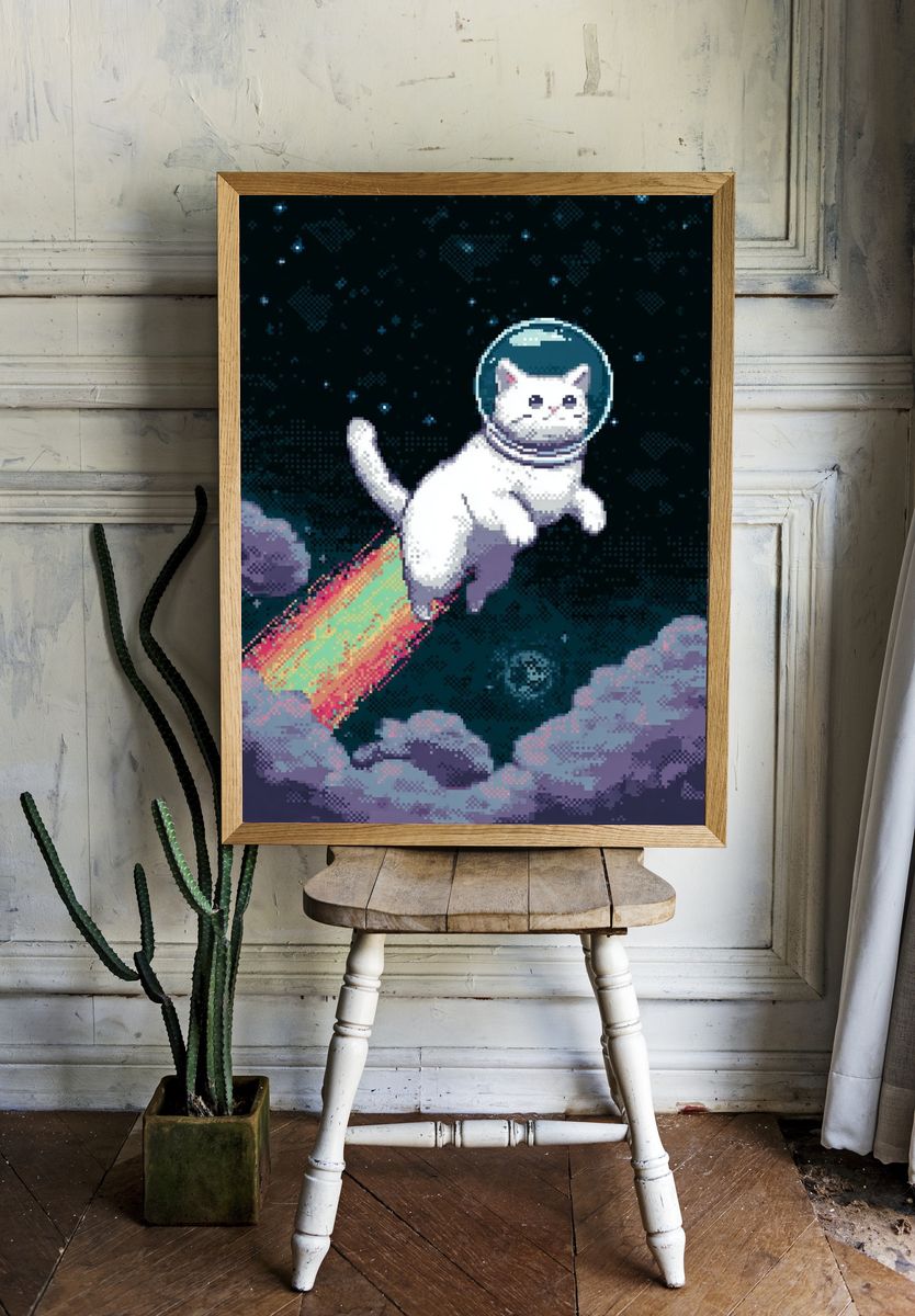Astronaut Cat Pixel Art Poster. — room view 1