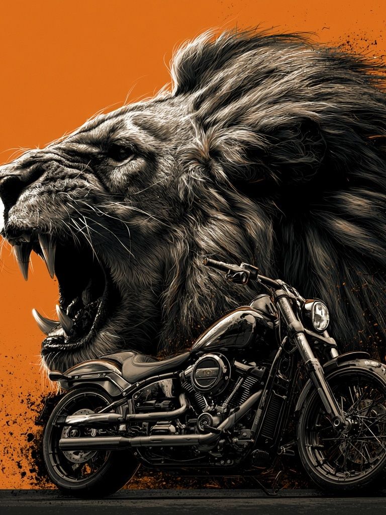 Roaring Lion Motorcycle Poster. poster — animals art