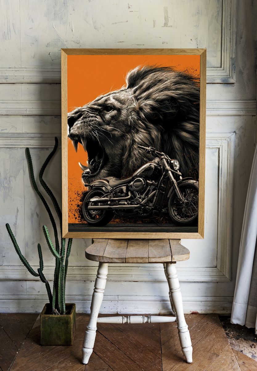 Roaring Lion Motorcycle Poster. — room view 1