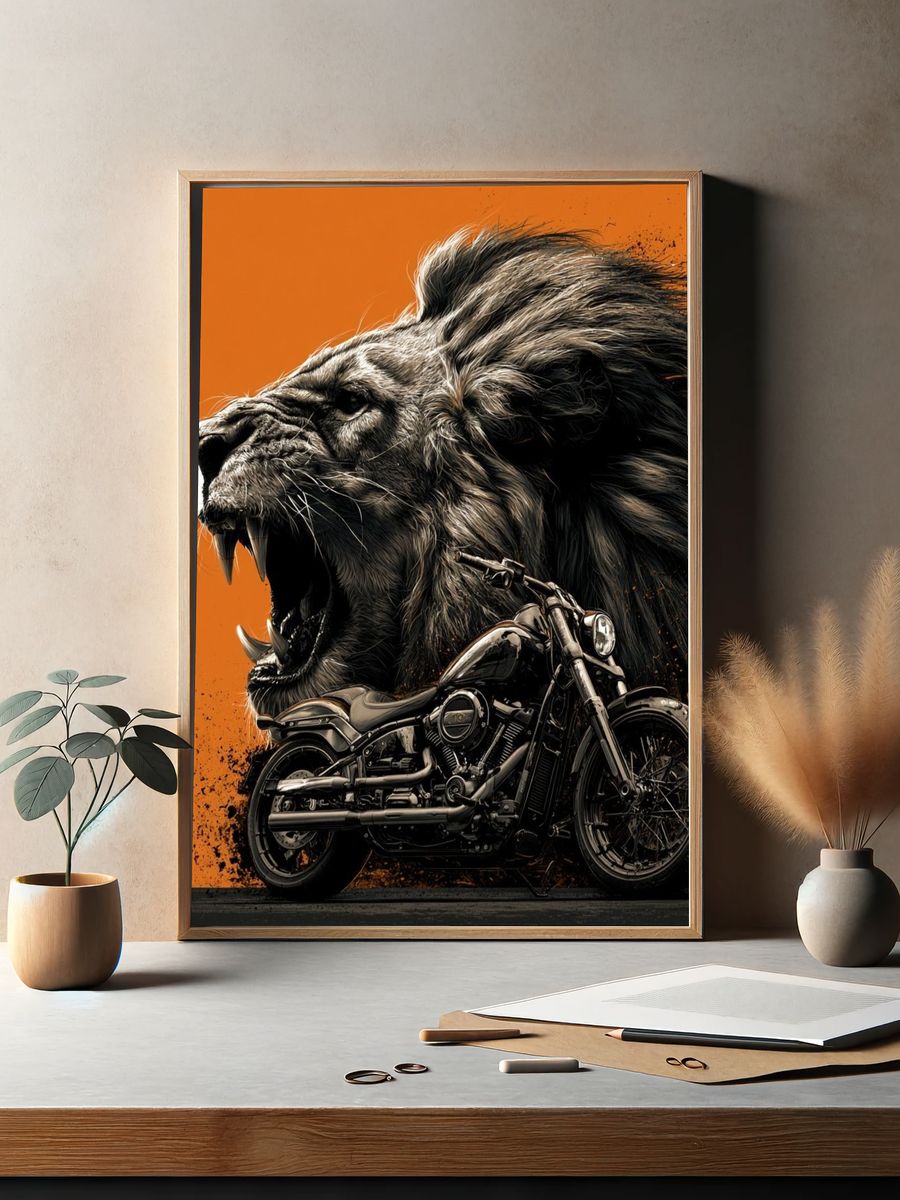 Roaring Lion Motorcycle Poster. — room view 2