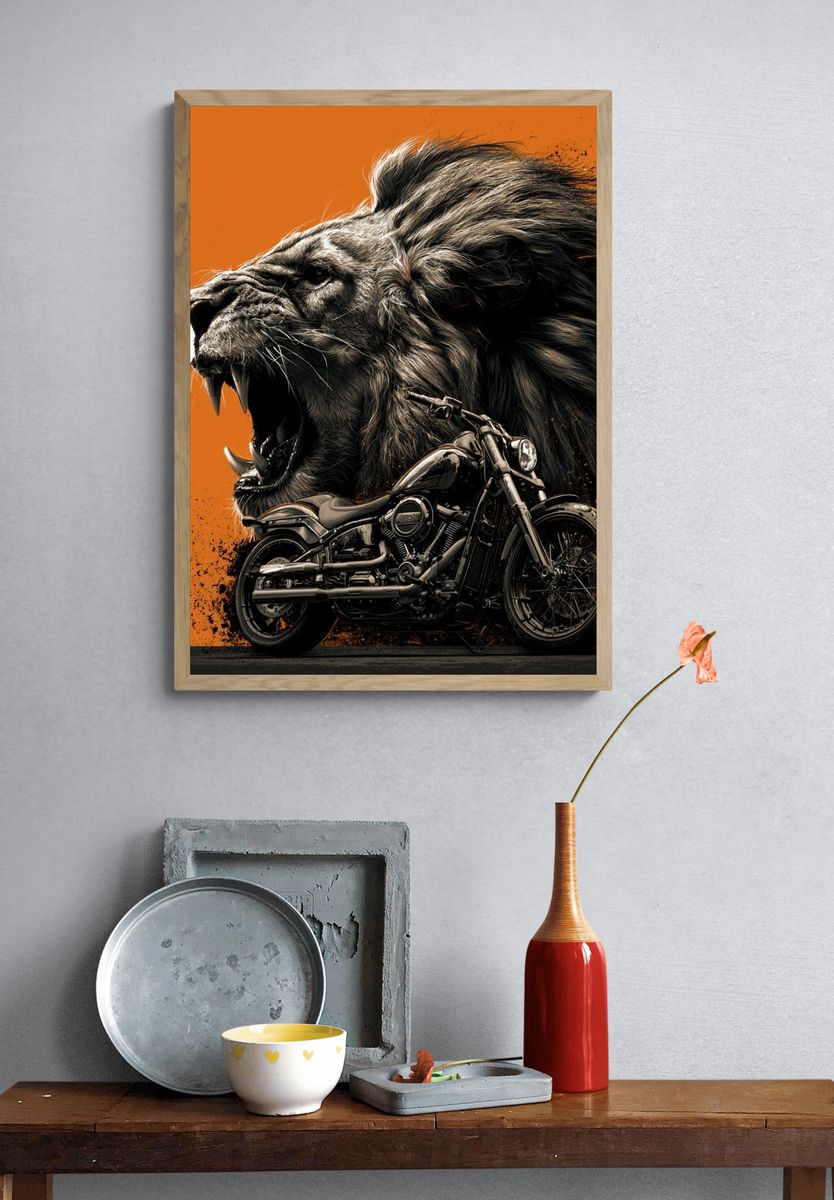 Roaring Lion Motorcycle Poster. — room view 3