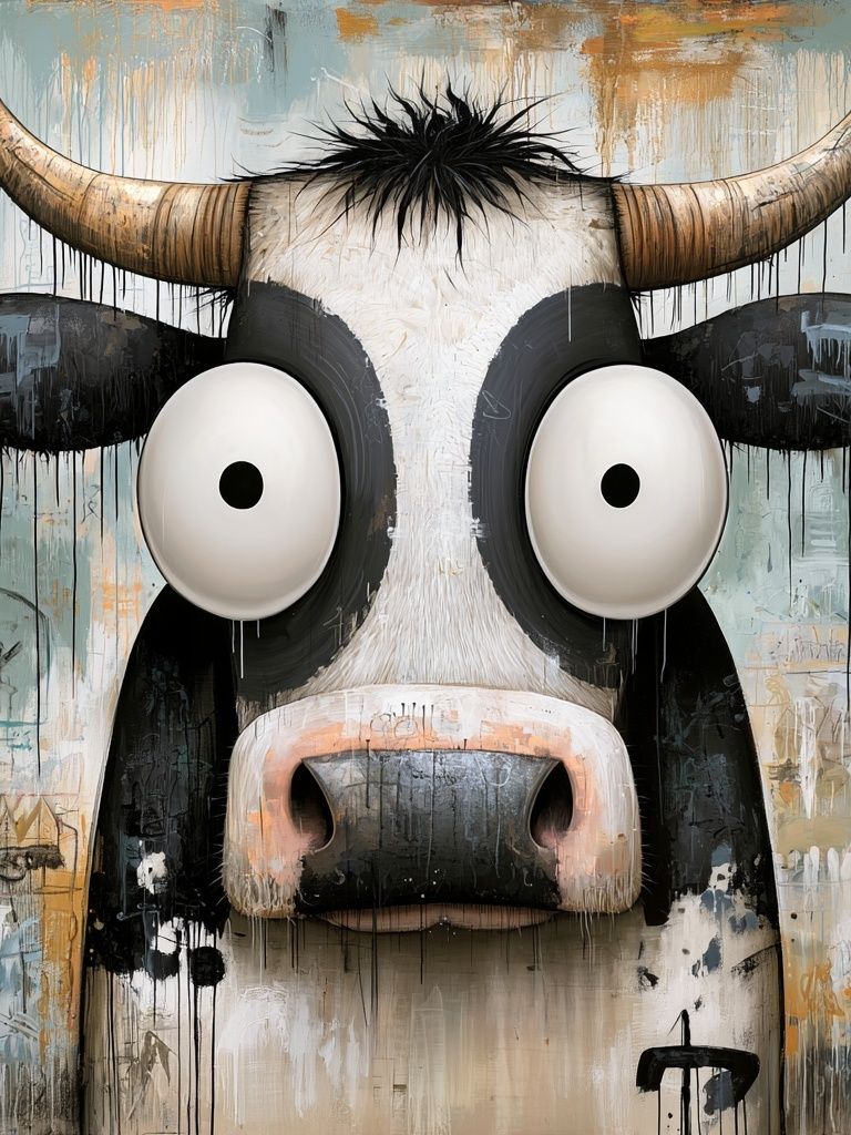 Wide-Eyed Cow Illustration Poster. poster — animals art