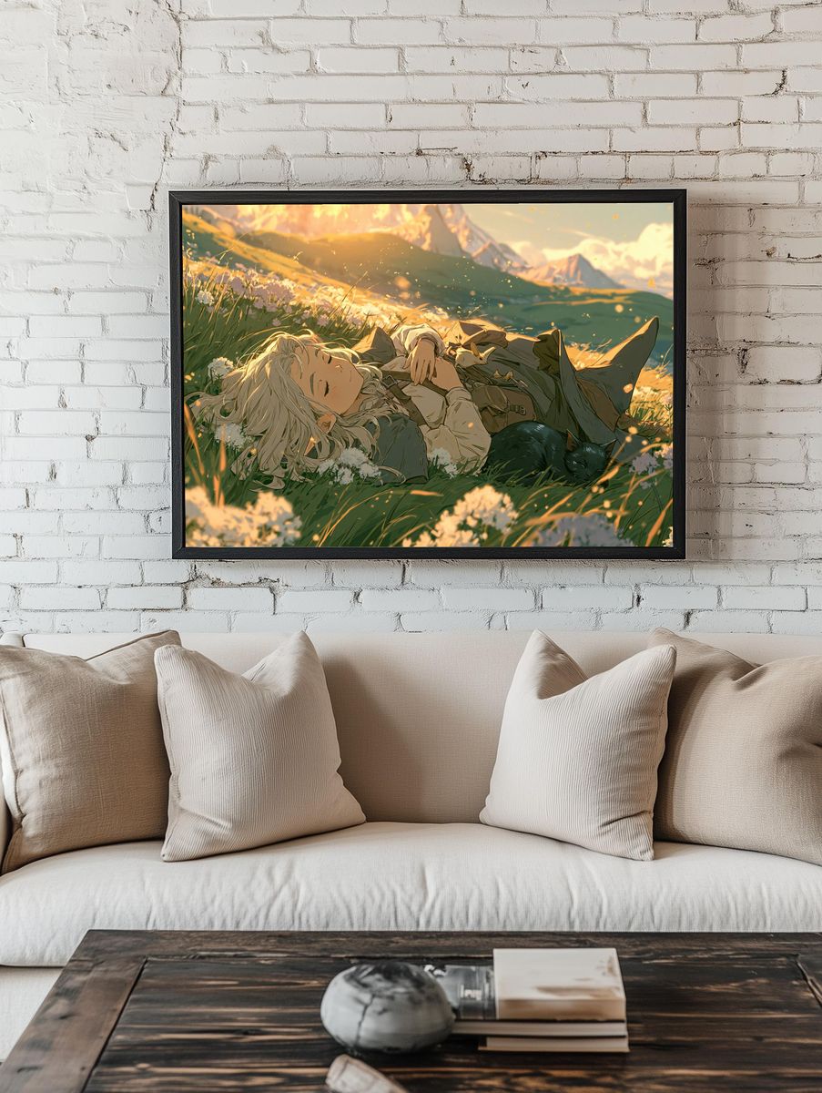 Dreamy Meadow Rest Anime Print. room preview