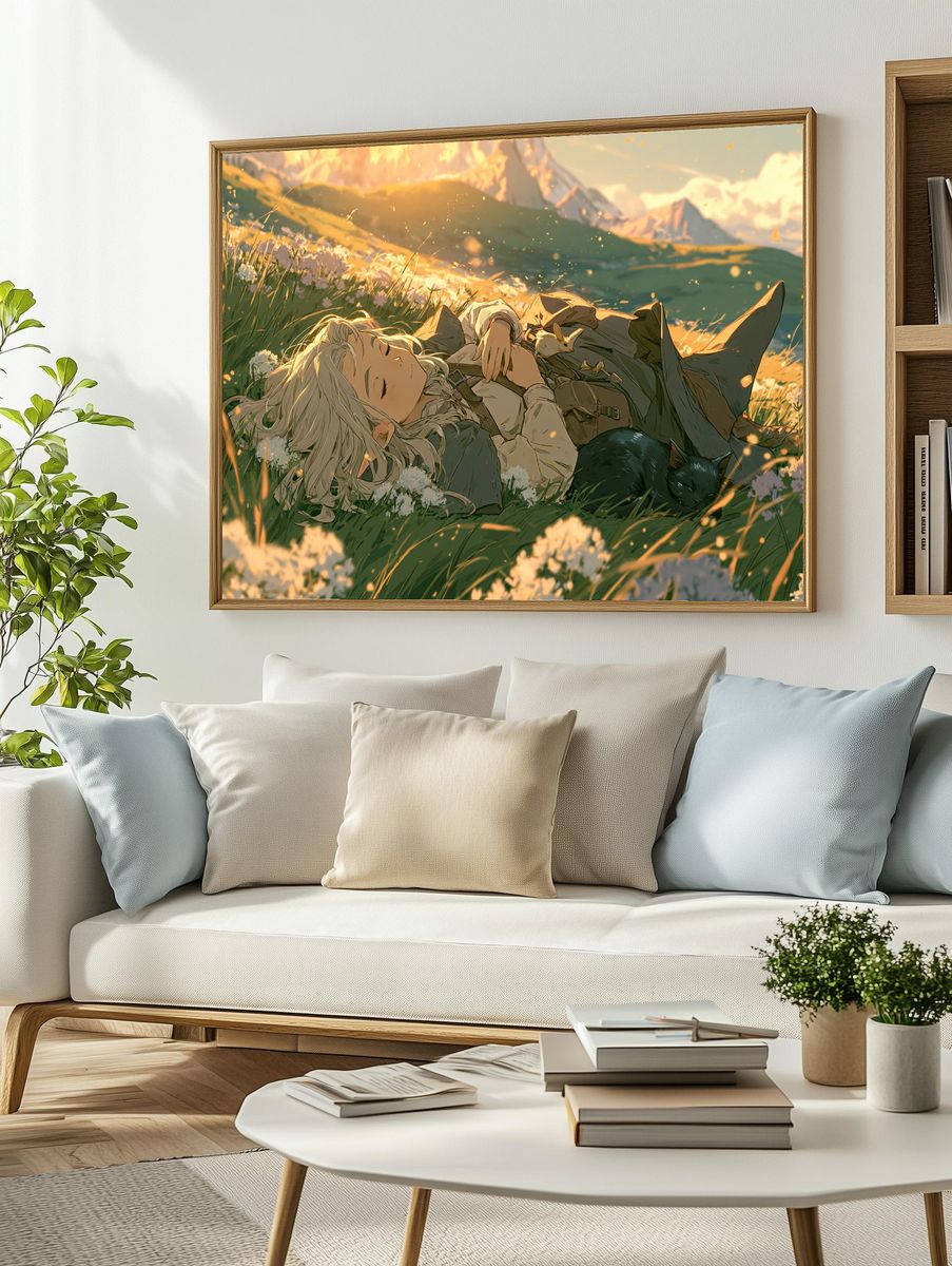 Dreamy Meadow Rest Anime Print. — room view 2