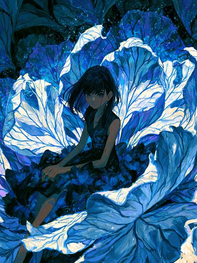 Blue Floral Girl Illustration Poster.