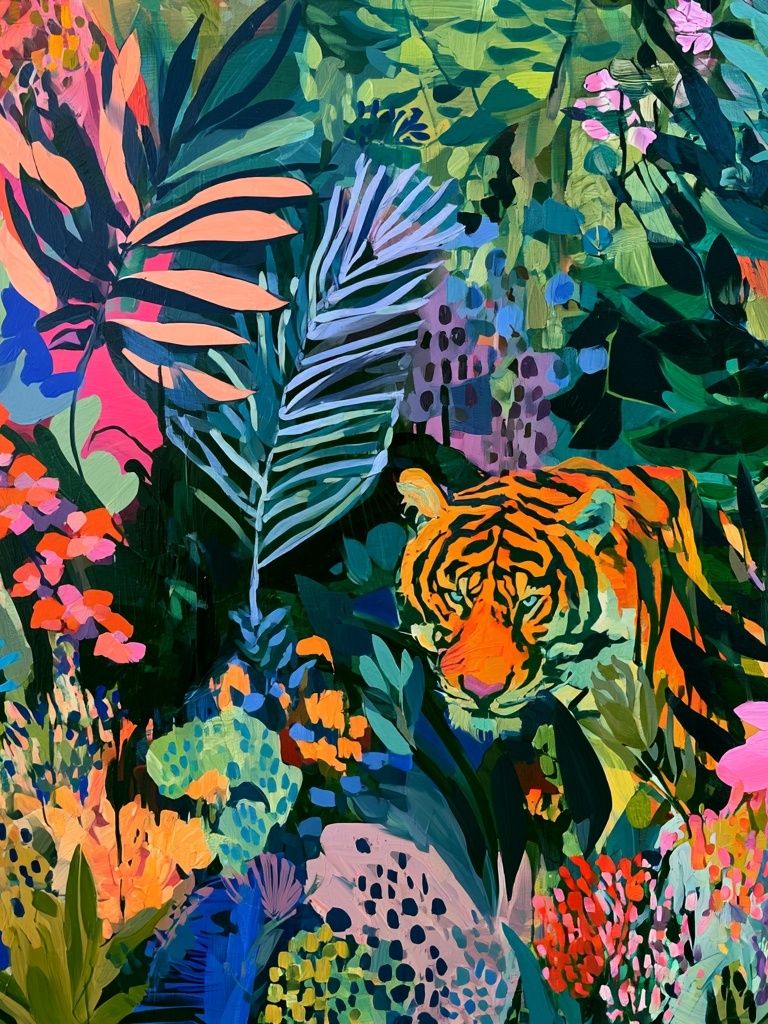 Jungle Tiger Botanical Print. poster — animals art
