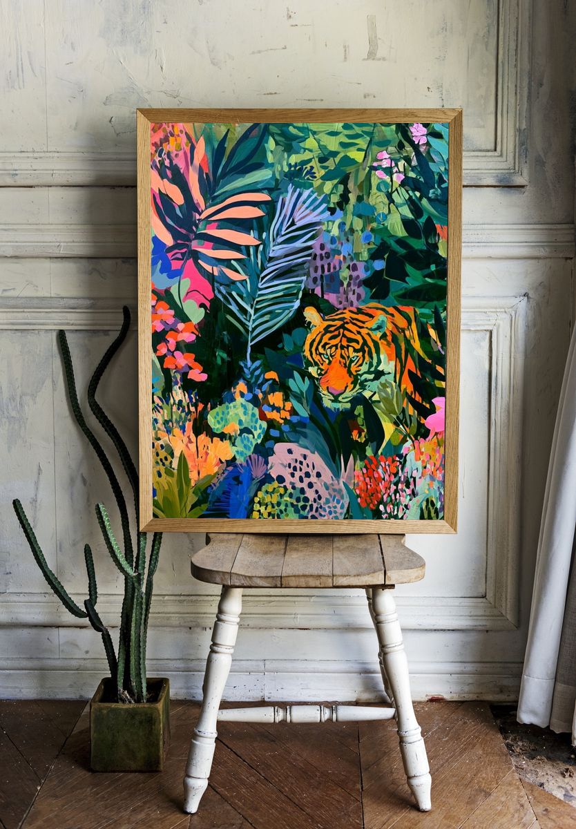 Jungle Tiger Botanical Print. — room view 1