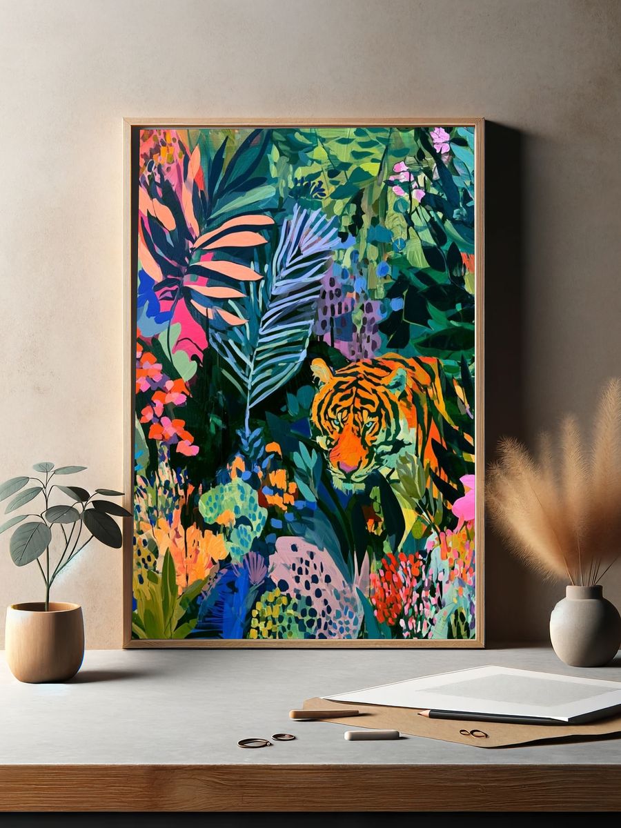 Jungle Tiger Botanical Print. — room view 2