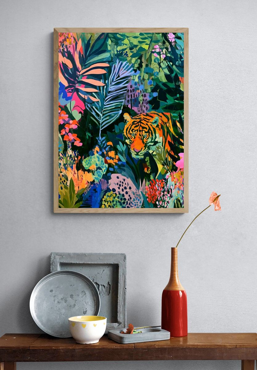 Jungle Tiger Botanical Print. — room view 3