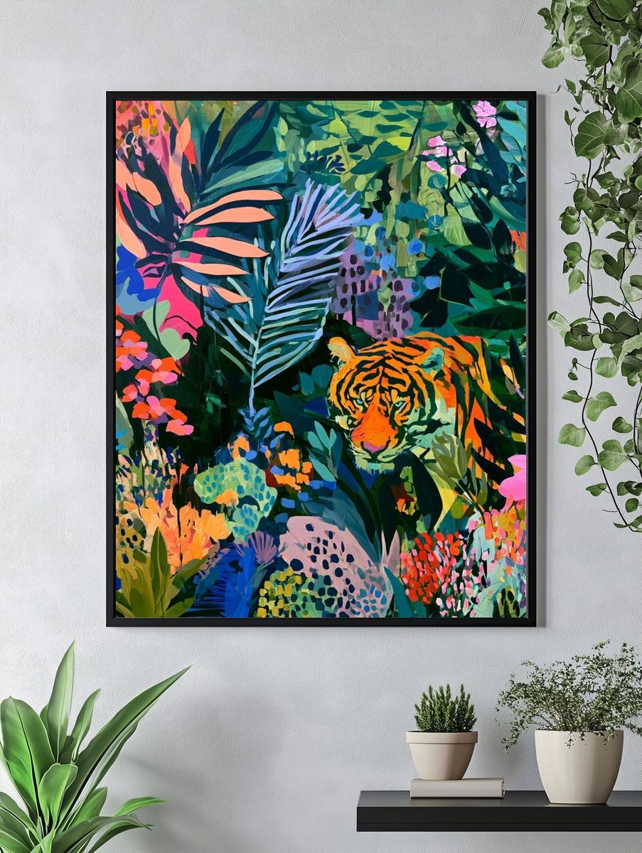 Jungle Tiger Botanical Print. — room view 4