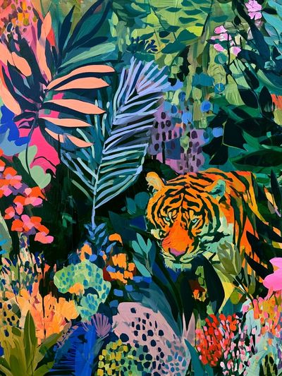 Jungle Tiger Botanical Print. poster
